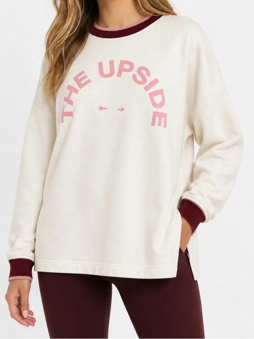 The Upside Logo Graphic Oversized Sweatshirt Cream Burgundy Women Size L